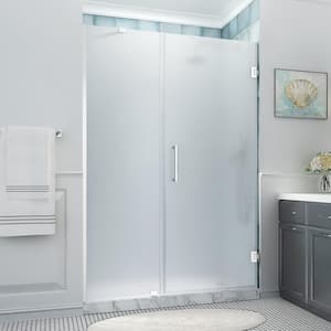 Belmore XL 53.25 - 54.25 in. x 80 in. Frameless Hinged Shower Door with Ultra-Bright Frosted Glass in Stainless Steel