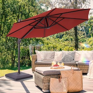 11 ft. Patio Cantilever Umbrella Outdoor Offset Hanging 360-Degree Rotation Aluminum in Red Umbrellas with a Base