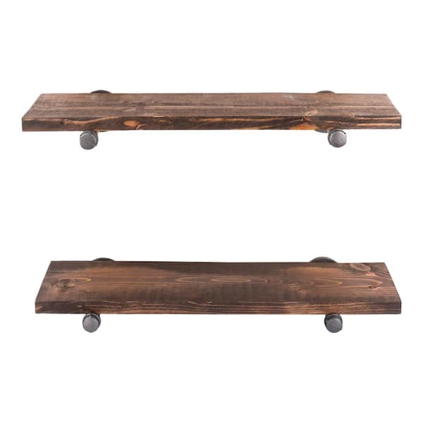 24 in. x 7.5 in. x 6.75 in. Trail Brown Restore Wood Decorative Wall Shelf with Industrial Steel Pipe Straight Brackets