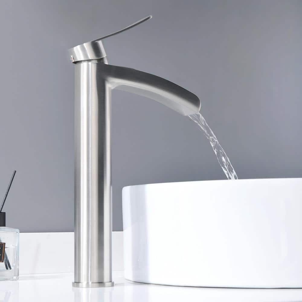 Brushed Nickel Tall Single Handle Waterfall Bathroom Faucet