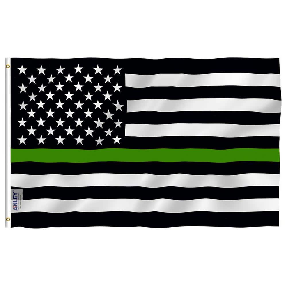 Fly Breeze 3 ft. x 5 ft. Polyester Thin Green Line USA Flag 2-Sided Flag Ba