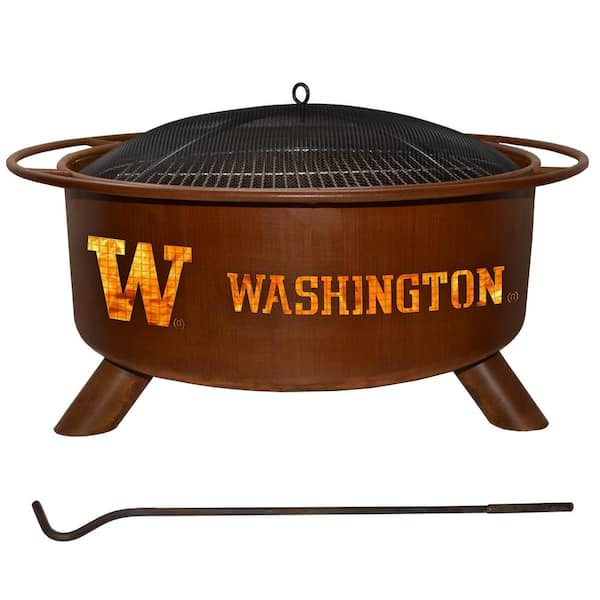 Unbranded Washington 29 in. x 18 in. Round Steel Wood Burning Rust Fire Pit with Grill Poker Spark Screen and Cover