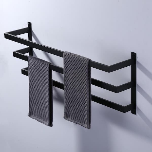 SUS 304 Stainless Steel 3-Tier Wall Mount Towel Rack in Matte Black, 32 in. with Concealed Mounting Hardware