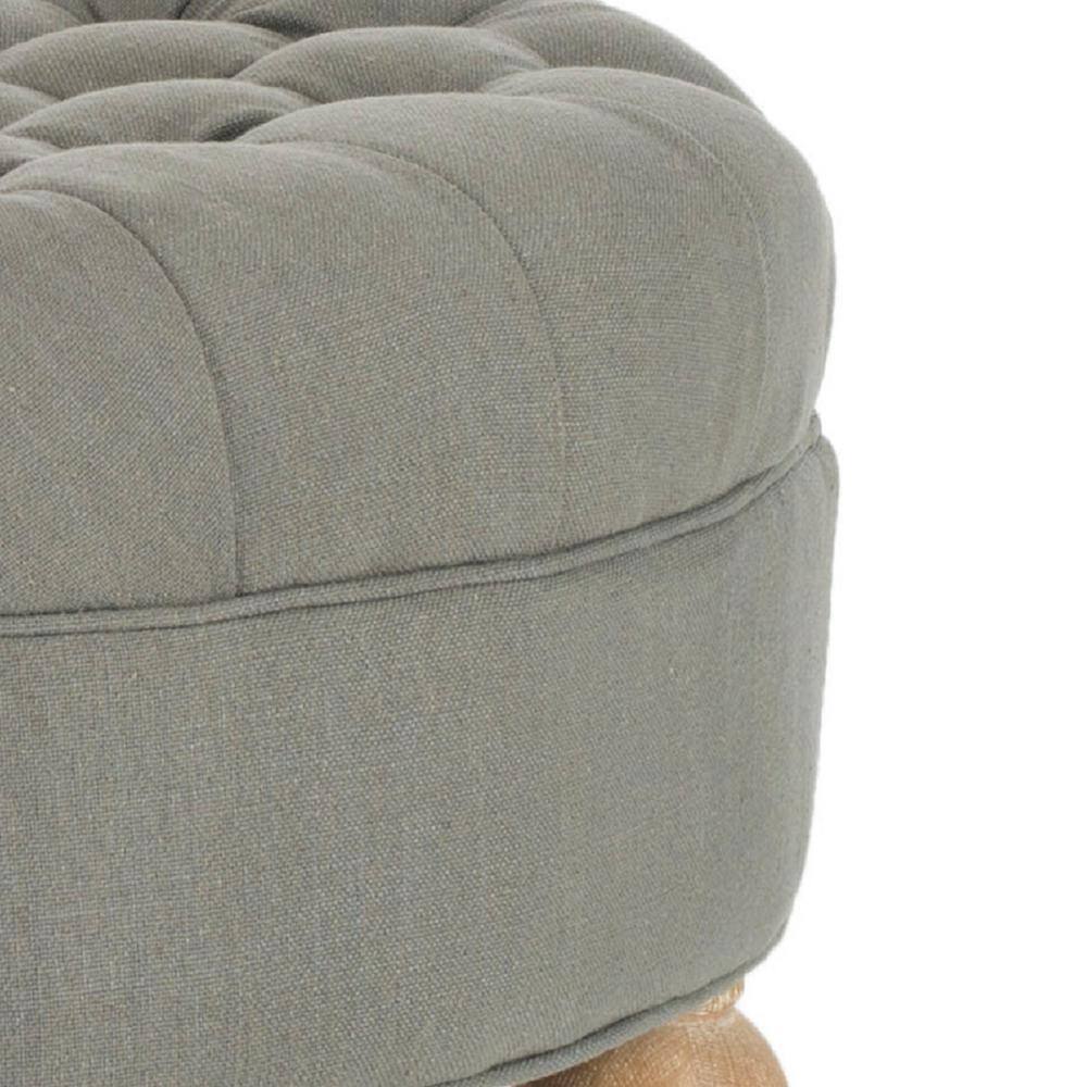 Clara Transitional Granite Grey Tufted Round Ottoman