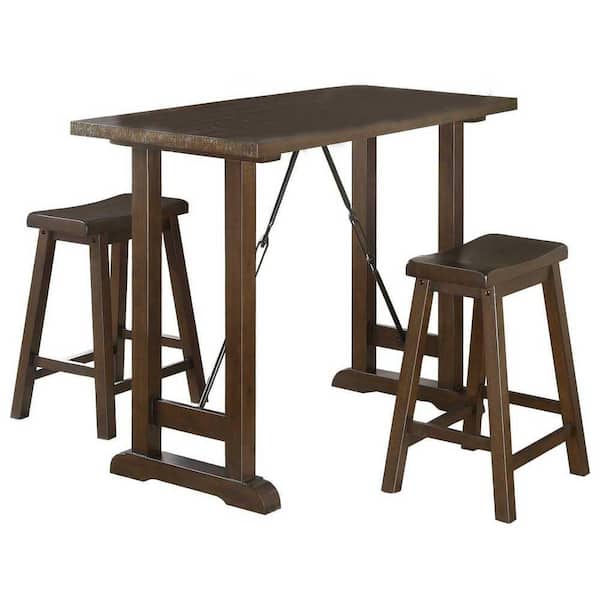 EVERGLADE HOME Yannis 3-Piece Rectangular Brown Cherry Wood Top Counter Height Dining Room Set