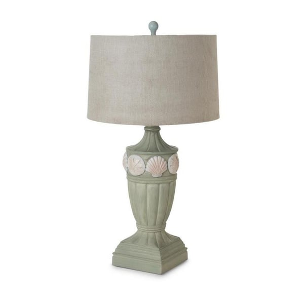 HomeRoots 30 in. Green Standard Light Bulb Bedside Table Lamp with Gray Cotton Shade
