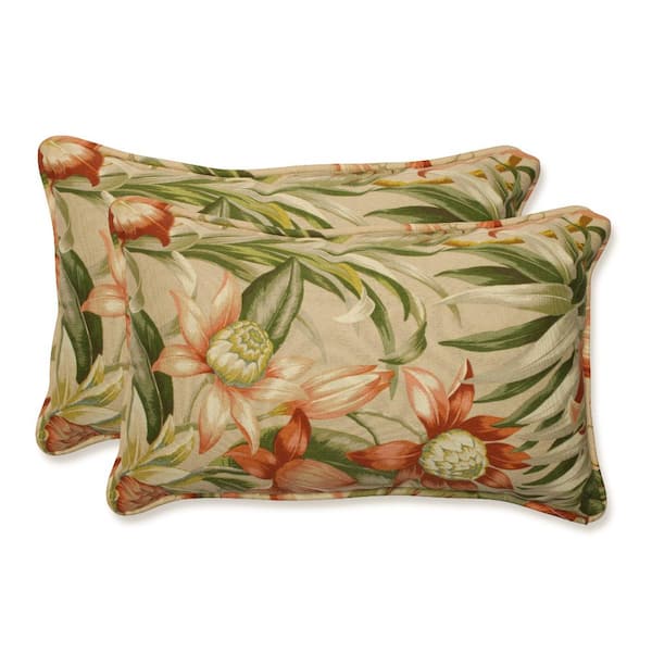 Pillow Perfect Floral Tan Rectangular Outdoor Lumbar Throw Pillow 2-Pack