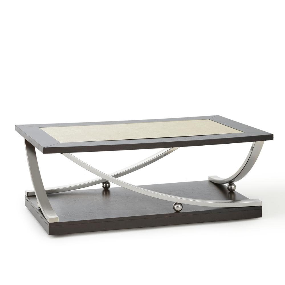 Ramsey Rectangular Ebony Birch and Steel Coffee Table with Mirrored Top