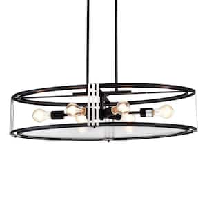 6-Light Black and Brushed Nickel Oval Kitchen Island Chandelier, Pendant Light with Glass