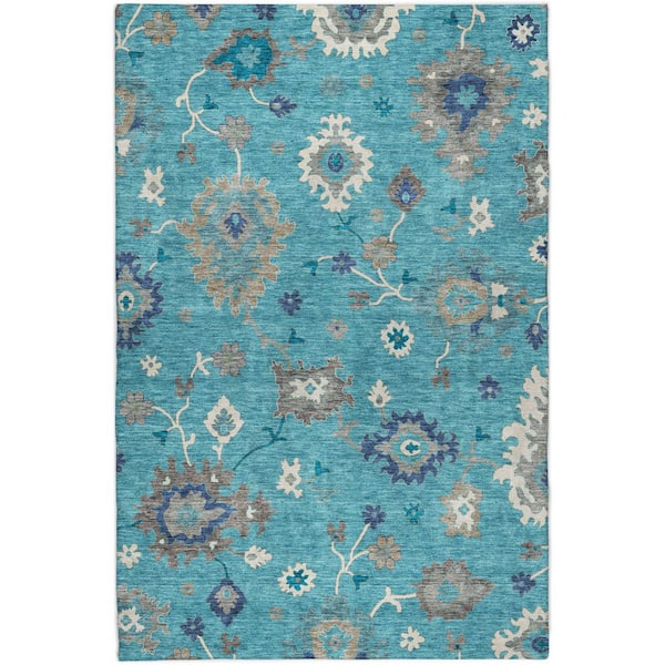Dream Shag Premium Machine Washable Abstract ADS753 Teal 10 ft. x 14 ft. Area Rug