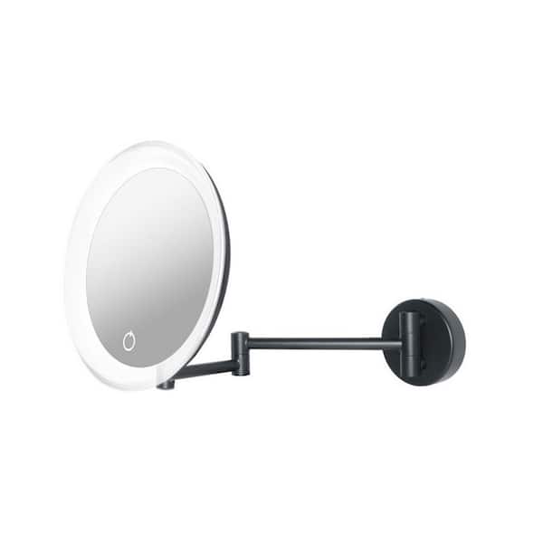 WS Bath Collections Beauty 300T 7.8 in. W x 7.8 in. H Small Round Lighted Magnifying Bathroom Makeup Mirror in Matte Black
