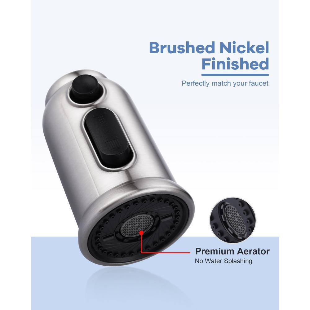 Brushed Nickel 3-Function Kitchen Faucet Spray Head with Adapters