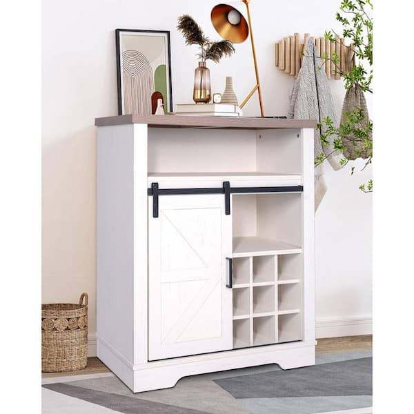 Small Storage Cabinet with Sliding Barn Door and Wine Shelf