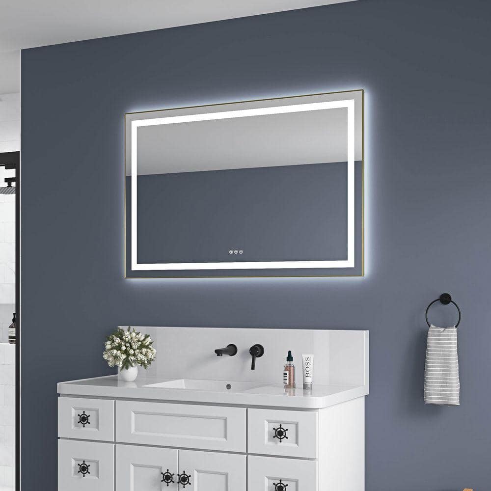 Brushed Gold 48.00 in. W x 32.00 in. H LED Modern Rectangle Aluminium Framed Wall Mirror price history on PriceWatchPro