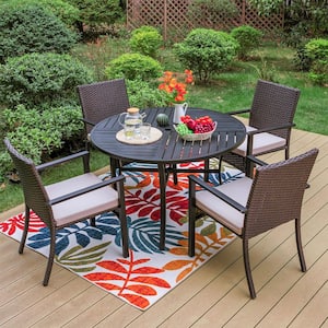 5-Piece Wicker Outdoor Patio Furniture Set with Beige Cushions