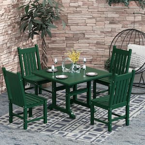 Hayes 5-Piece HDPE Plastic All Weather Outdoor Patio Square Trestle Table Dining Set with Side Chairs in Dark Green