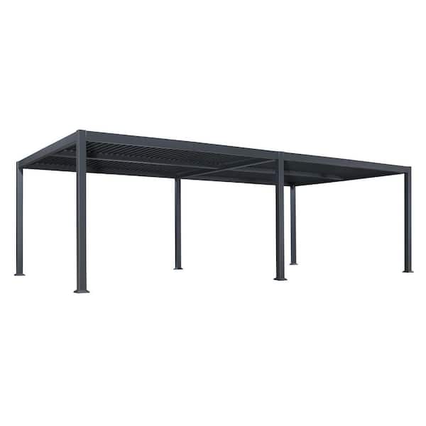 13.1 ft. x 24.9 ft. Gray Aluminum Outdoor Louvered Pergola with 4-Individual Adjustable Roofs and In-Built Gutter System