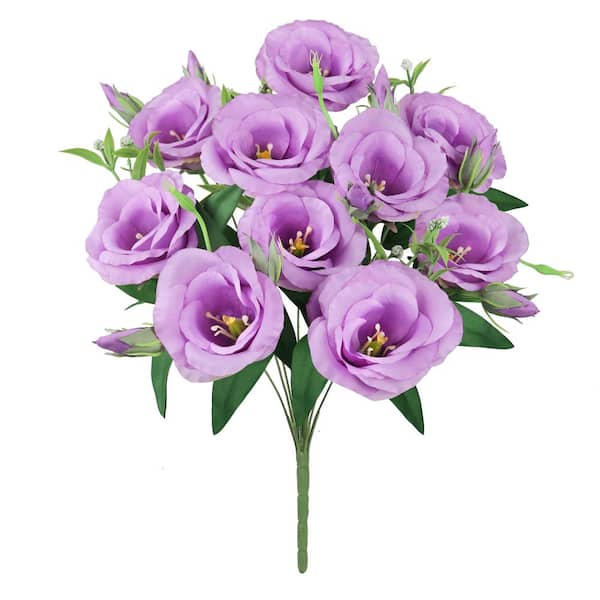LIVING LUXURY 19 in. Lavender Artificial Lisianthus Prairie Flower Stem Bush Bouquet (Set of 2)