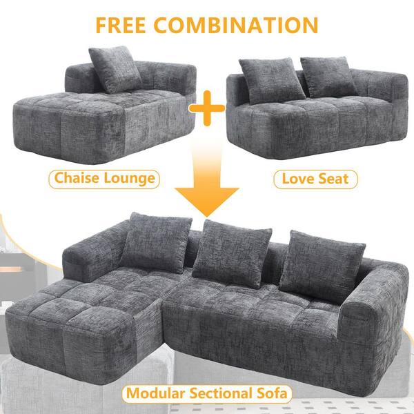 HOMEFUN 98 in. Square Arm 3-piece L Shaped Chenille Modular Deep