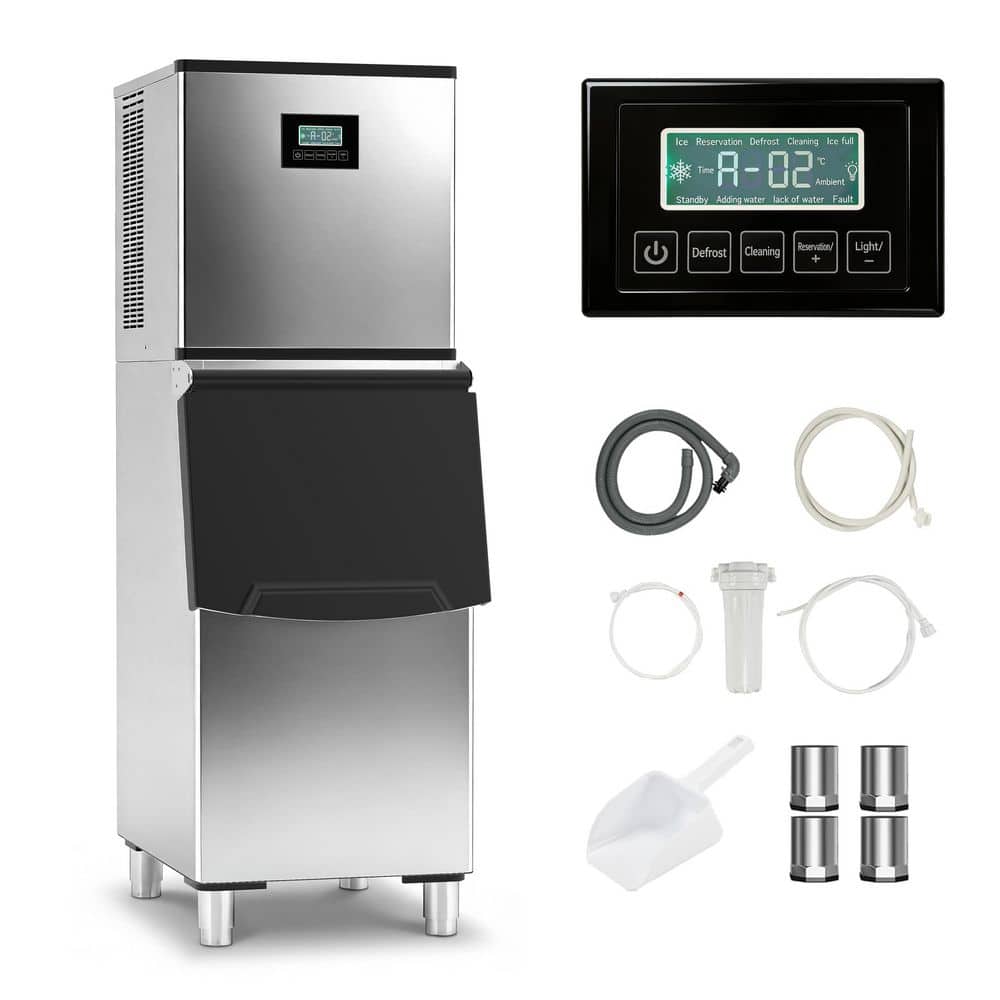 21.3 in.600 lbs./24 H Full Size Cubes Commercial Freestanding Ice Maker in Stainless Steel,Auto Cleaning,300 lbs.Storage