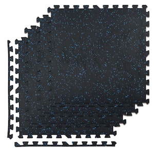 24 in. x 24 in. x 0.55 in. Thick Rubber EVA Gym Flooring Tiles, Interlocking Anti-Fatigue Tiles, Black/Blue (48 sq. ft.)