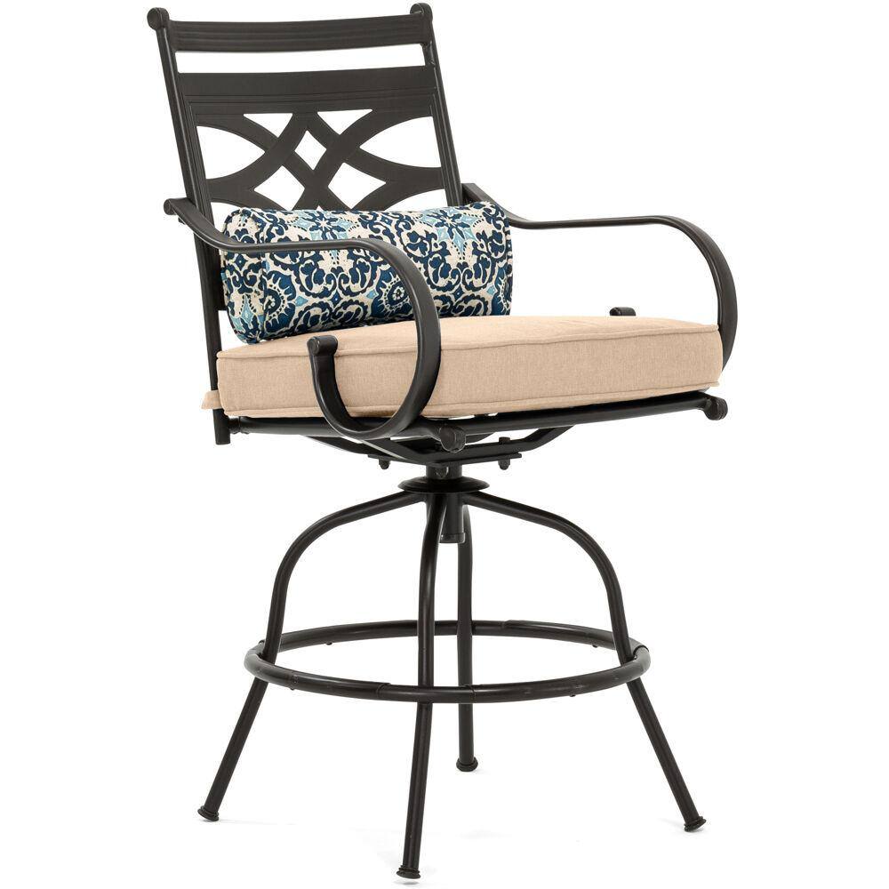 Montclair Modern 5-Piece Outdoor High-Dining Set with Swivel Chairs and Umbrella in Tan
