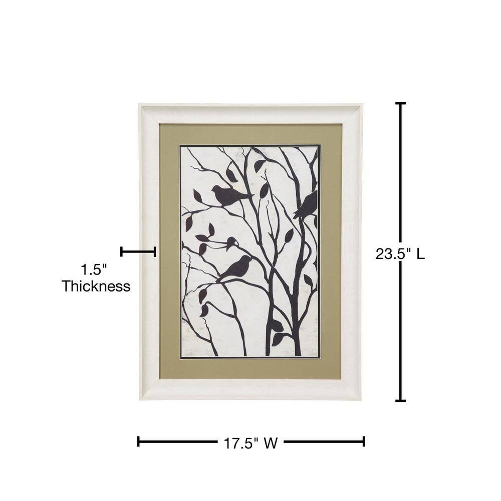 Rectangular Black and White Bird Print with Olive Green Mat