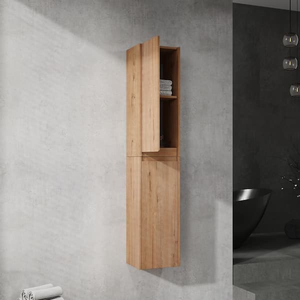 Tenleaf 11.81 in. W x 9.81 in. D x 59.00 in. H Bathroom Storage Wall Cabinet in Imitative Oak with Soft Closing Door