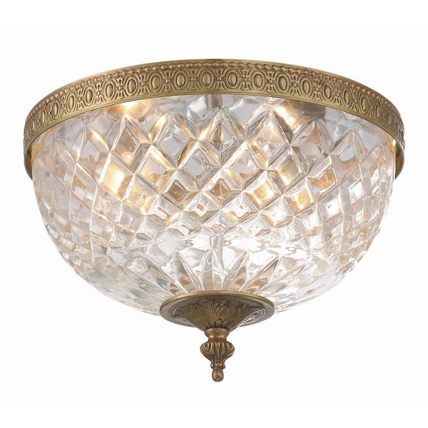 Ceiling Mount 12 in. 3-Light Olde Brass Flush Mount