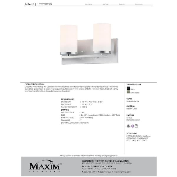 Maxim Lighting Lateral 33.5 in. 2-Light Satin Nickel Bath Vanity Light