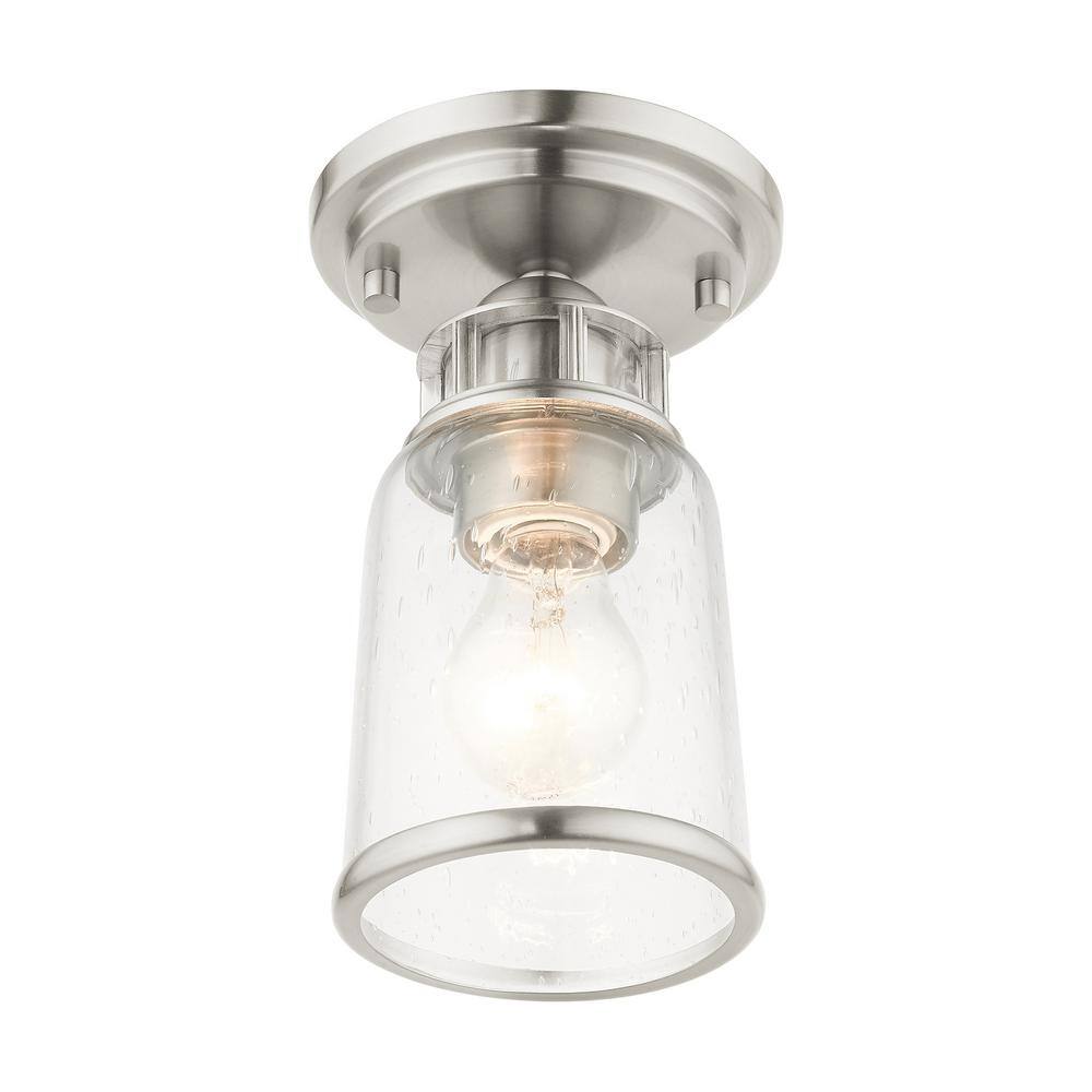 Brushed Nickel and Clear Glass 1-Light Flush Mount