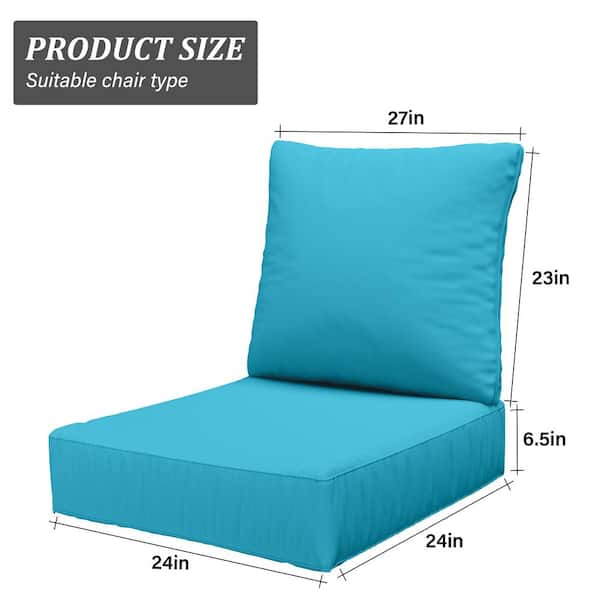 24 in. x 24 in. x 6.5 in. Outdoor Repacement Deep Seating Lounge Chair Cushion with Backrest (2-Pack) Lake