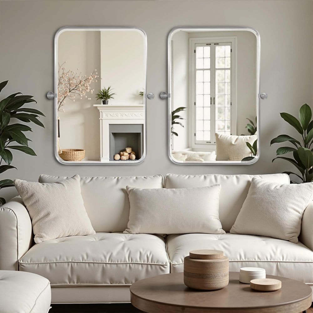 2 Pieces Silver 24 in. W x 35 in. H Rounded Rectangular lron Framed Wall Mirror price history on PriceWatchPro