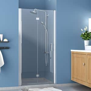 32 to 33-3/8 in. W x 72 in. H Bifold Semi-Frameless Shower Door in Chrome Finish with Clear Glass