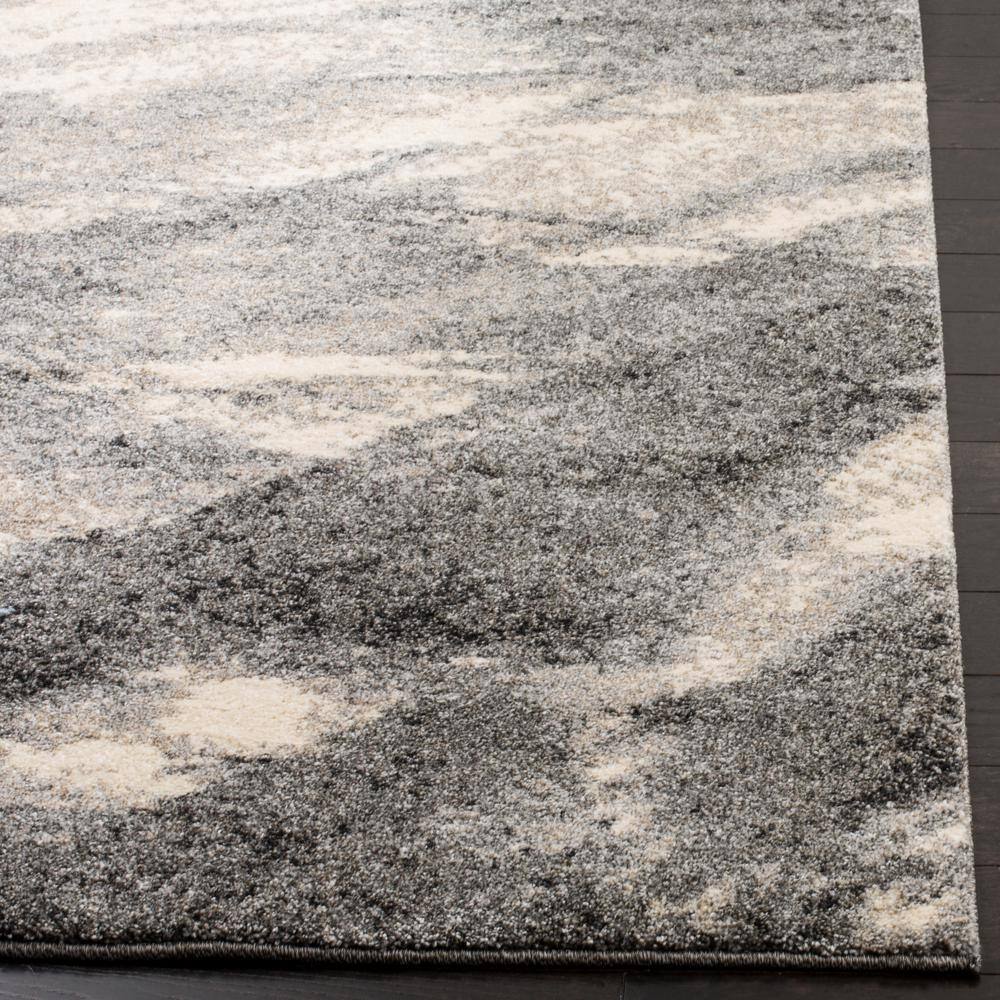 Grey and Ivory Abstract Square Shag Rug, 8' x 8'