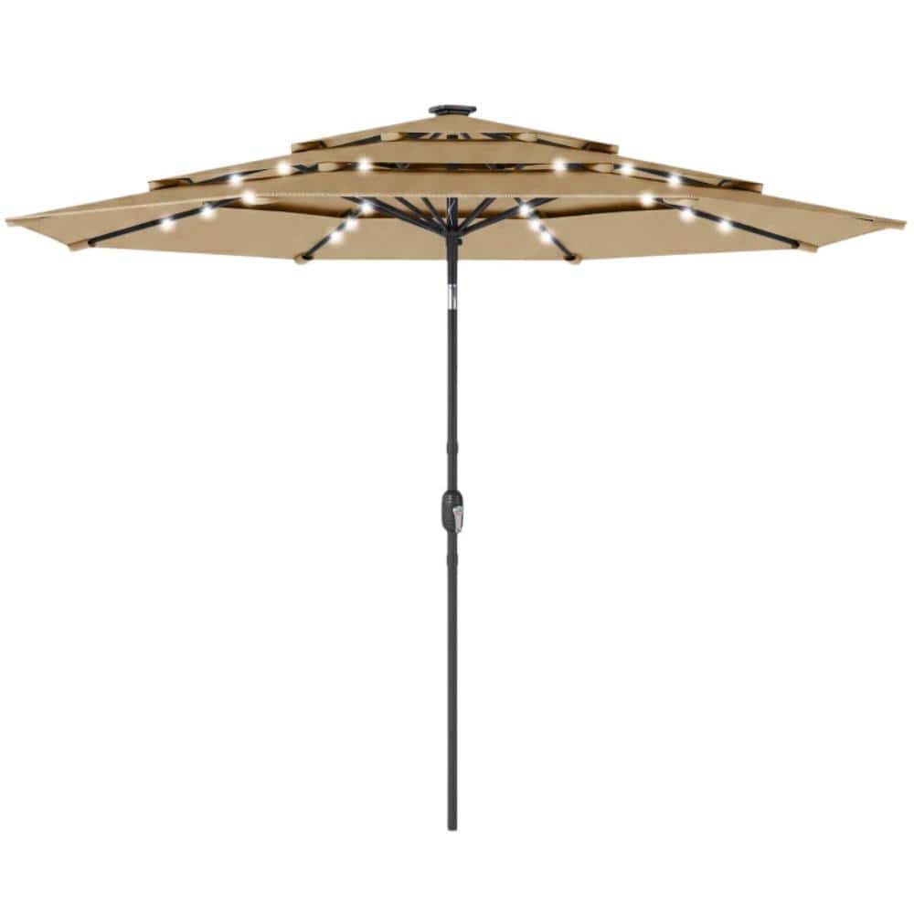 khaki Backyard Umbrella, Outdoor Steel Table Umbrella with LED Lights, Easy Crank Control & Adjustable Tilt price history on PriceWatchPro