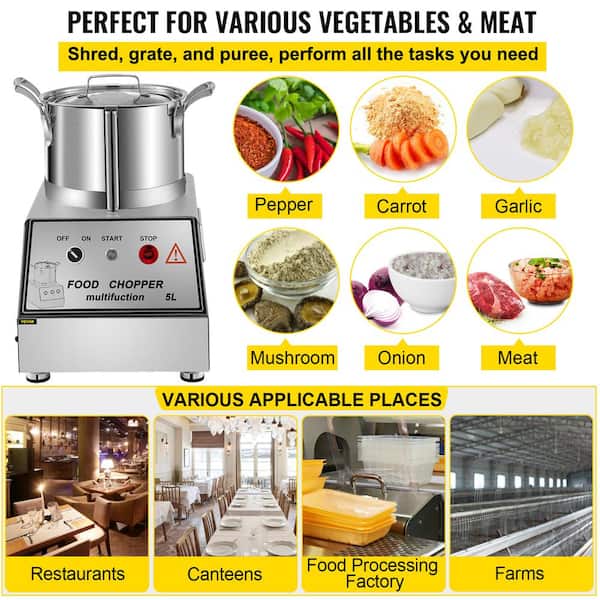 VEVOR 42-Cup Capacity Commercial Food Processor Grain Mill Electric Food Cutter 1400 RPM Stainless Steel Food Processor