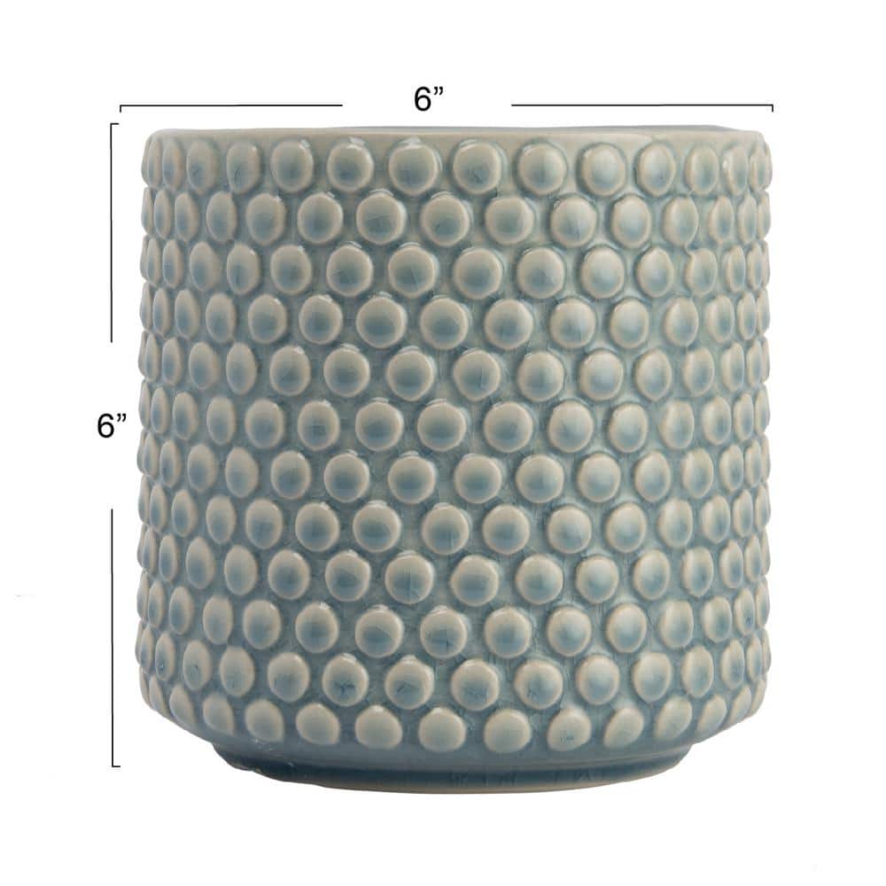 Sky Blue Stoneware Planter Pot with Playful Polka Dots, 6 in