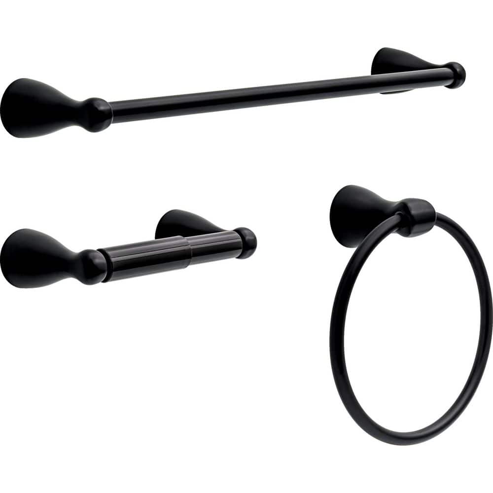 Foundations 3-Piece Bath Hardware Set with 18 in. Towel Bar, Toilet Paper Holder, Towel Ring in Matte Black price history on PriceWatchPro