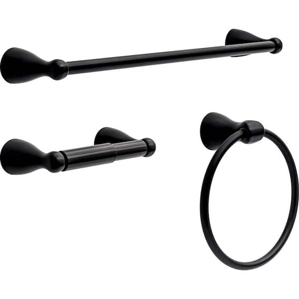Foundations 3-Piece Bath Hardware Set with 18 in. Towel Bar, Toilet Paper Holder, Towel Ring in Matte Black