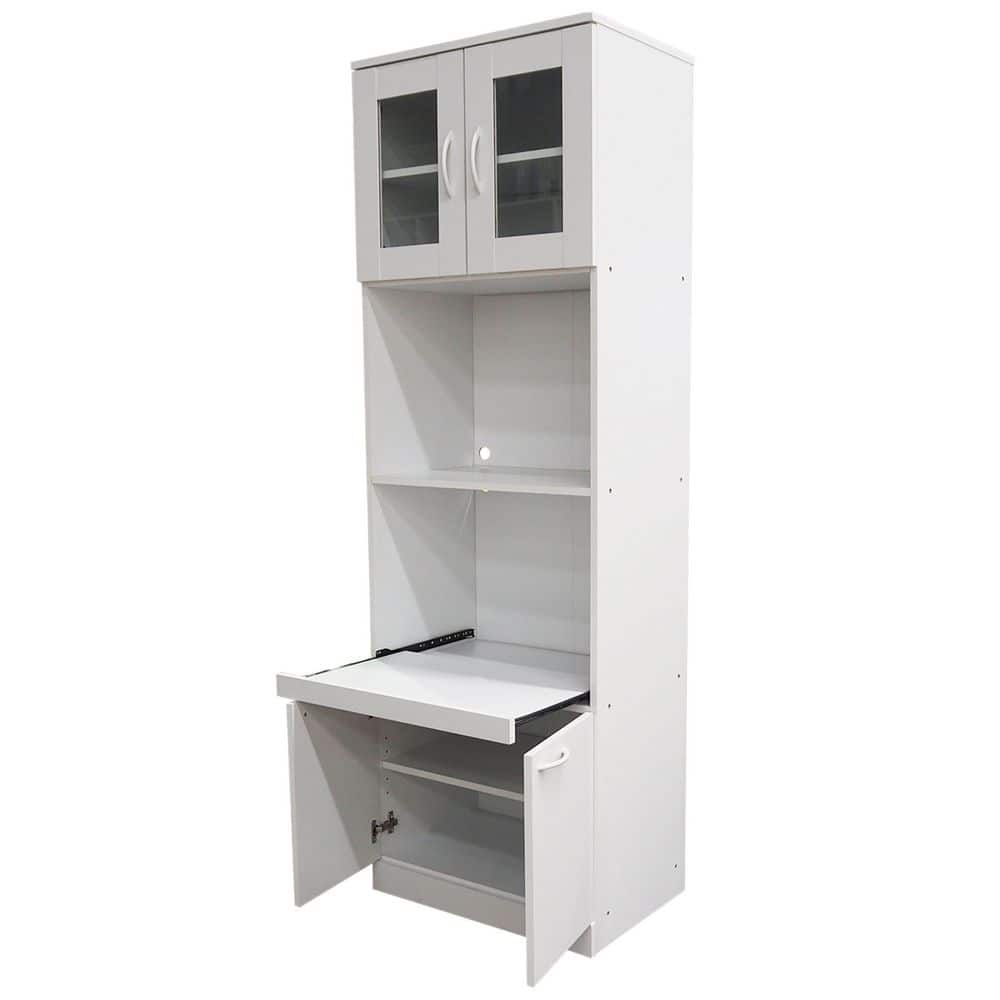 Danbury Tall White Laminate Kitchen Storage Cabinet with Glass Doors