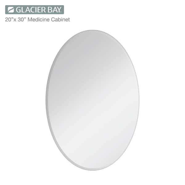 20-in x 30-in Surface Mount Black Mirrored Oval Medicine Cabinet