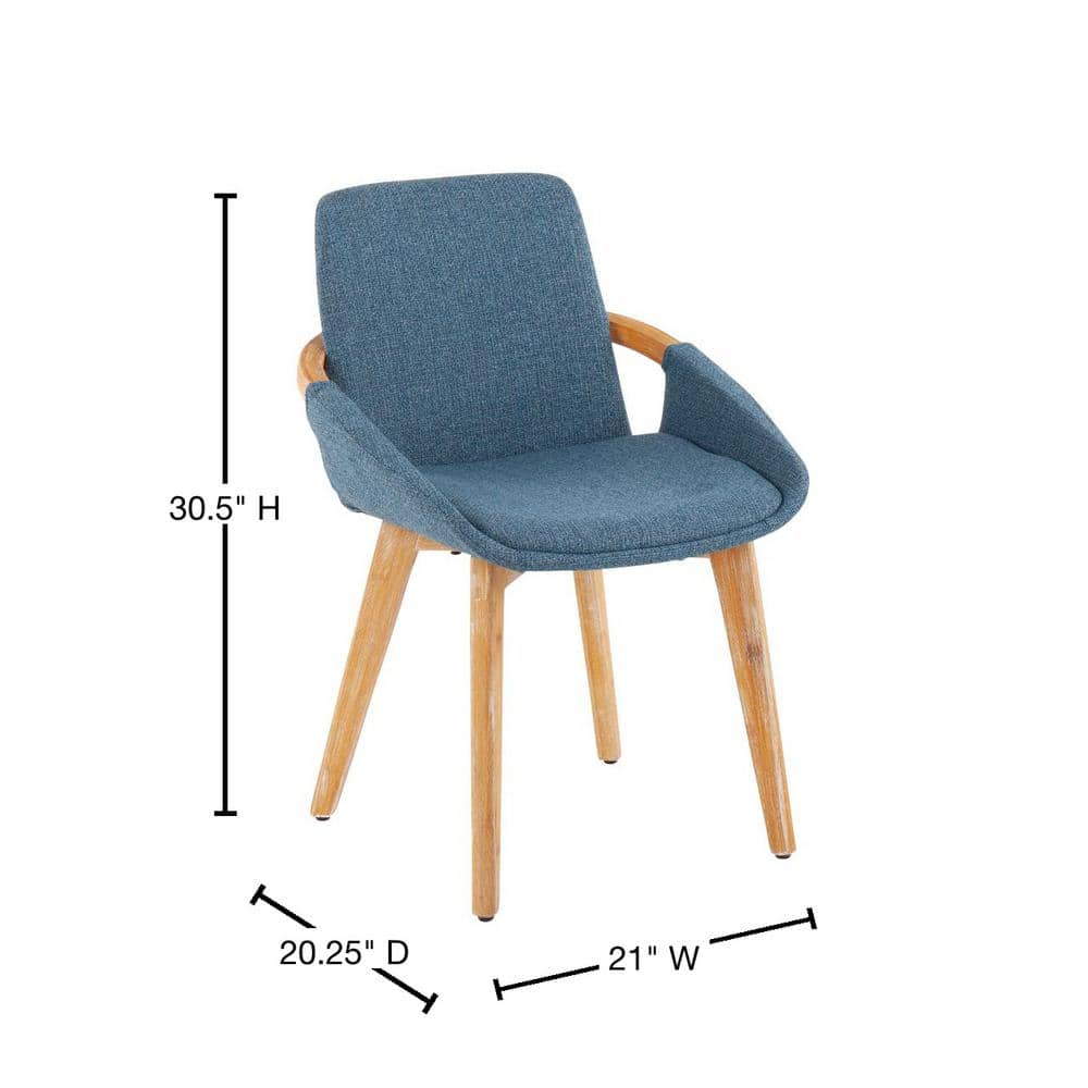 Cosmo Blue Fabric and Natural Wood Mid-Century Arm Chair