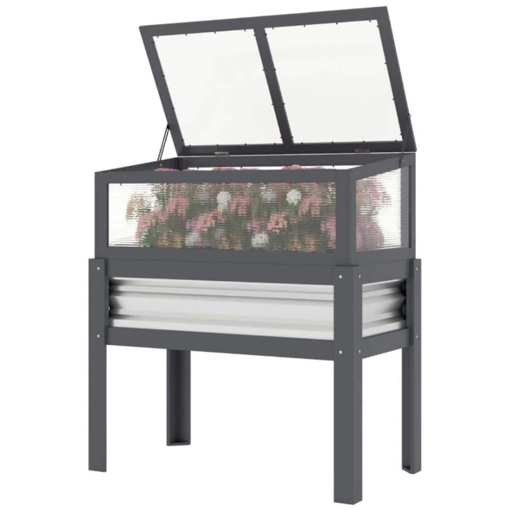 35.4 in Gray  Outdoor  Raised Garden Bed  with a flip-up mini greenhouse top price history on PriceWatchPro