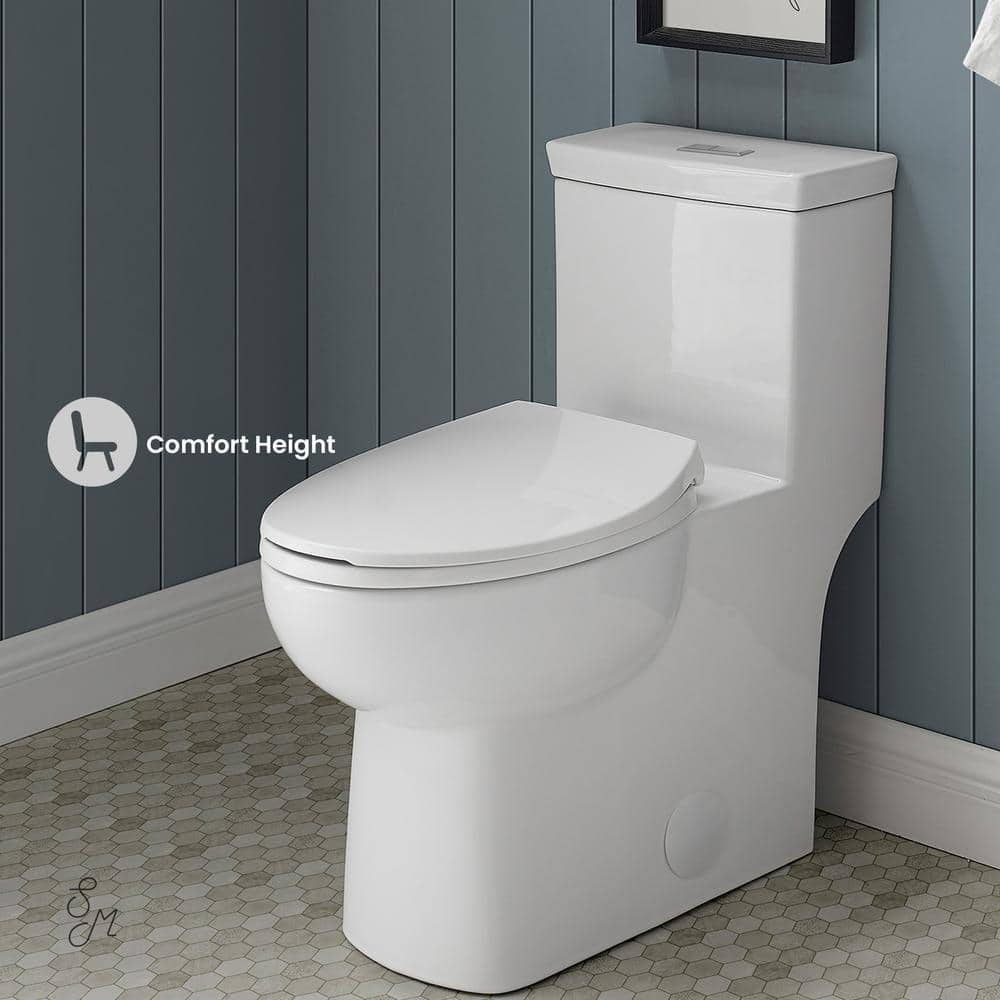 Glossy White Elongated Dual Flush One-Piece Toilet