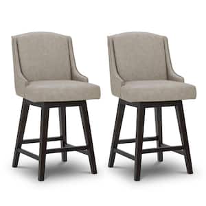 26 in. Syrinx Stone Gray High Back Wood Swivel Counter Stool with Faux Leather Seat (Set of 2)