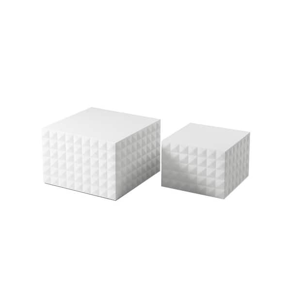 Sudzendf White MDF Square Outdoor Side Table 2-Piece