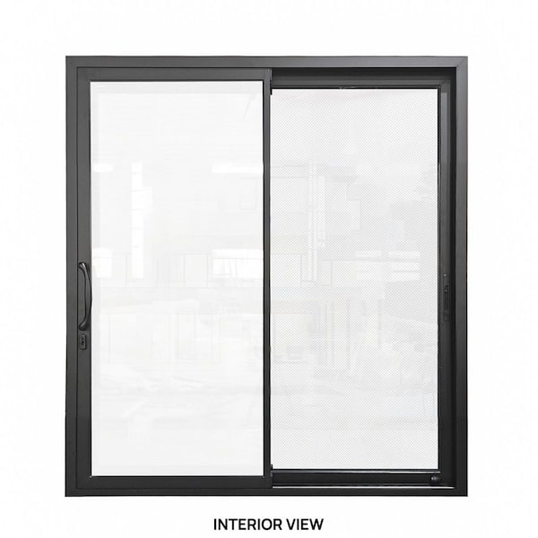 ATVIO 72 in. x 80 in. Matte Black Left Handle Aluminum Sliding Patio Door with Low-E glass, Screen, and Lockset