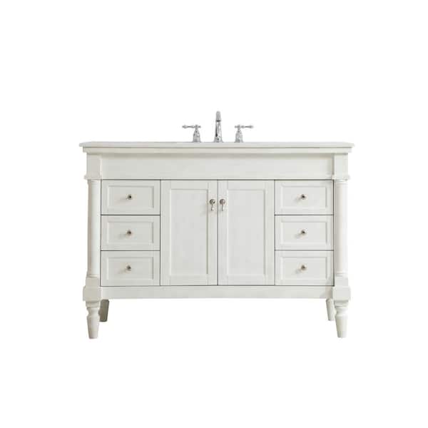 Unbranded Simply Living 48 in. W x 21.5 in. D x 35 in. H Bath Vanity in Antique White with White And Brown Vein Marble Top