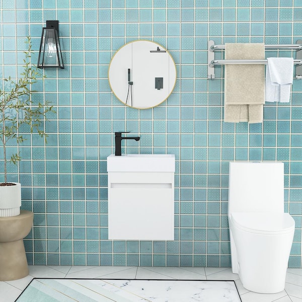 Unbranded 18 in. W x 10 in. D x 23 in. H Single Sink Wall Mounted Bath Vanity in White with White Top with White Basin